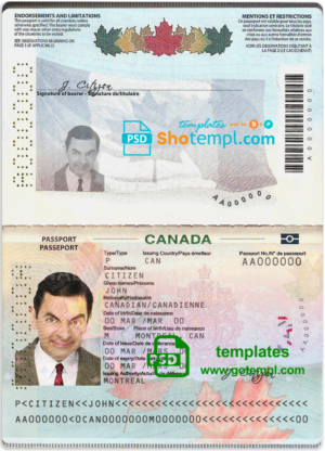 Canada Passport template in PSD format, fully editable (2010 – present)