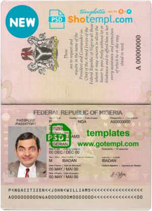 Nigeria passport template in PSD format