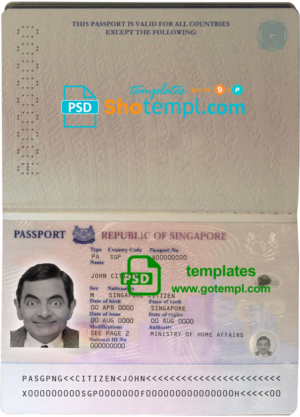 Singapore passport template in PSD format, fully editable, 2006-2017