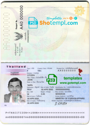 Thailand passport template in PSD format, fully editable