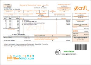 Costa Rica Compañía Nacional de Fuerza y Luz, S.A. (CNFL) utility bill template in Word and PDF format