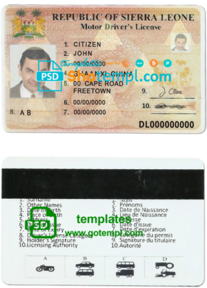 Sierra Leone driving license template in PSD format, fully editable