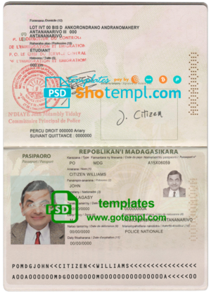 Madagascar passport template in PSD format, fully editable