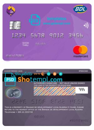 Algeria Banque de developement mastercard template in PSD format