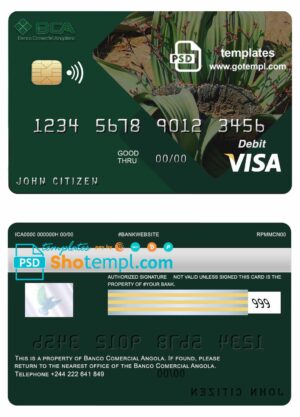 Angola Comercial bank visa credit card template in PSD format, fully editable