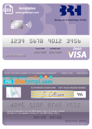 Haiti BRH bank visa card template in PSD format, fully editable