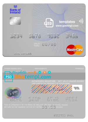 Ireland Bank of Ireland mastercard template in PSD format, fully editable