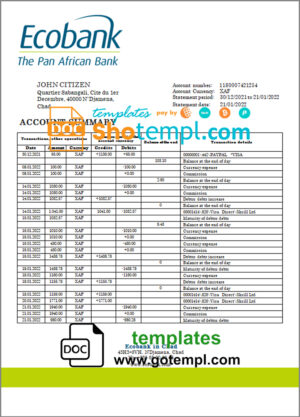 Chad Ecobank bank statement template in Word and PDF format