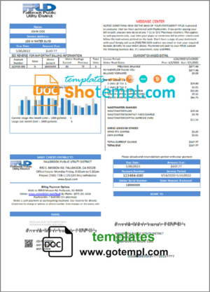 USA Fallbrook Public utility bill template in Word and PDF format
