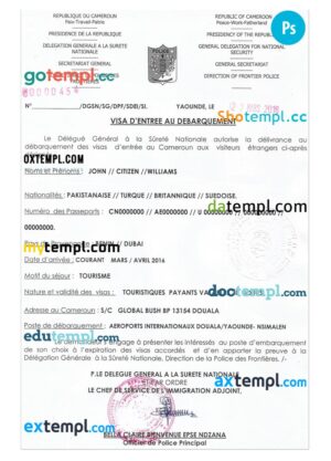 Cameroon e-Visa PSD template, with fonts