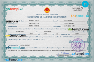 Vietnam marriage certificate PSD template, fully editable