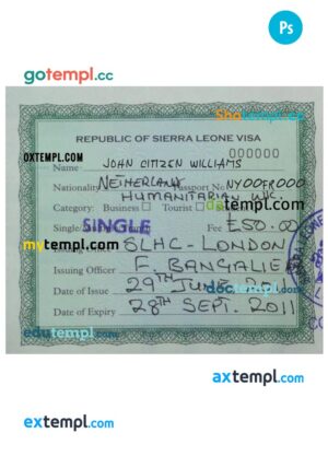 SIERRA LEONE tourist visa PSD template, fully editable,