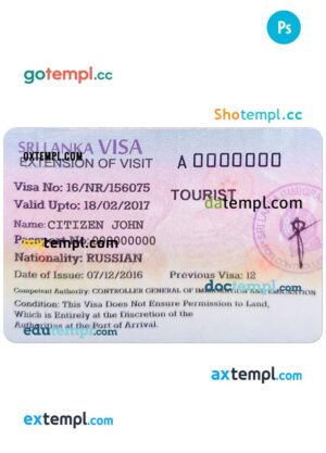 SRI LANKA tourist visa PSD template, fully editable