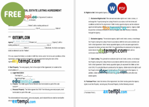 Oregon real estate listing agreement template, Word and PDF format
