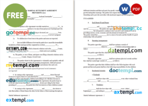 marital settlement agreement template in Word and PDF format, version 3