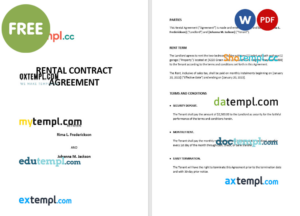 rental contract agreement template, Word and PDF format