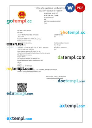 Vietnam electronic visa Word and PDF template