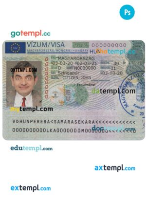 Hungaria travel visa template in PSD format, version 2