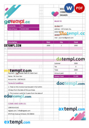 Digital Advertising Agency Invoice template in word and pdf format