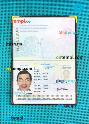 Australian standard passport editable PSD files, scan and photo look templates, 2 in 1